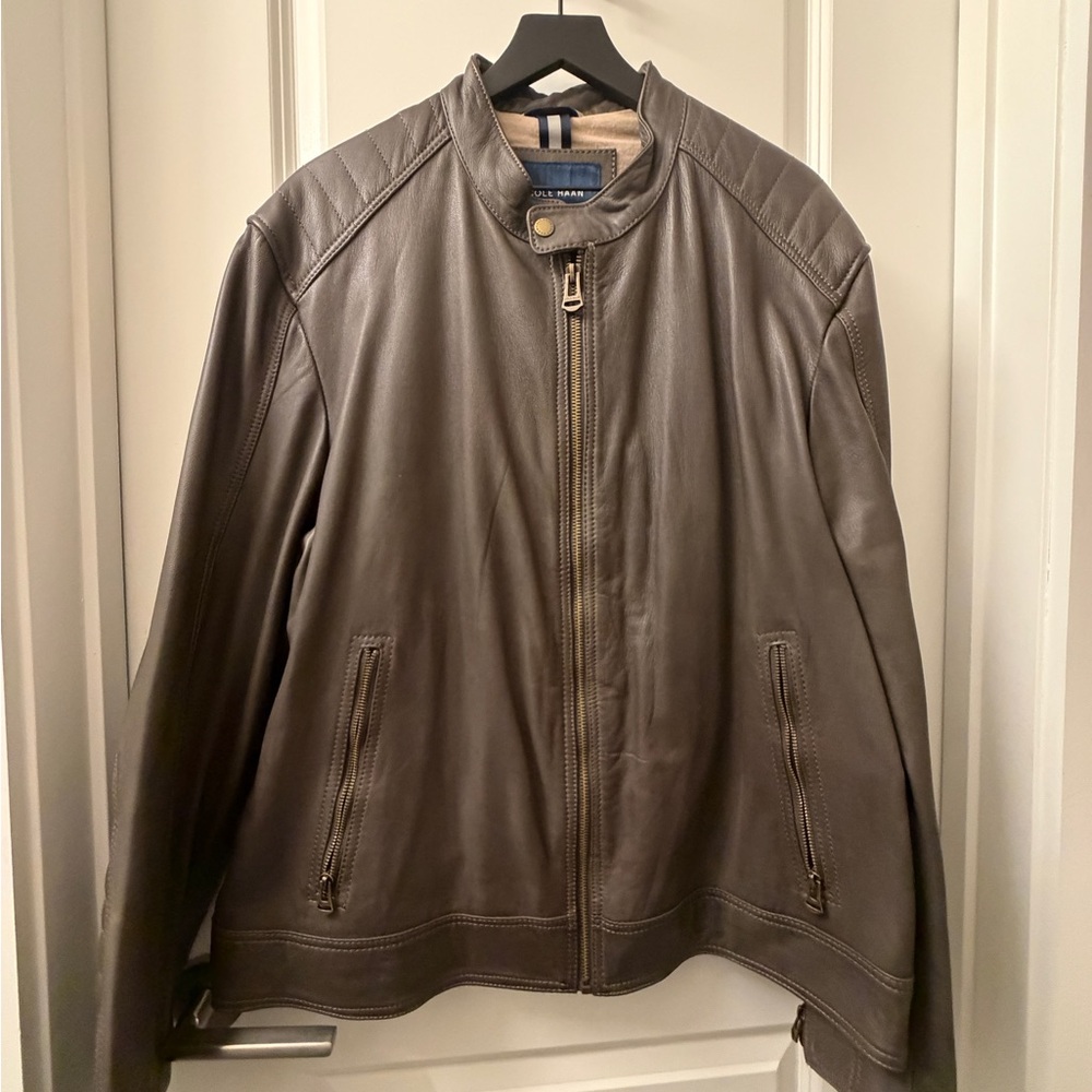 Cole Haan Men's Dark Brown Leather Bomber Jacket